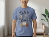 Teach with Grace T-Shirt for Teachers, Floral Christian Educator Gift, Vintage Whimsical Back to School Tee thumbnail 6