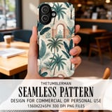 Tropical Palm Tree Digital Pattern, Digital Bundle, Boho Leaves Seamless, Vintage Wall Art Printable, Exotic Jungle Plant Clipart, Digital thumbnail 6