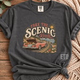 Take The Scenic Route PNG Vintage Road Trip Sublimation, Retro Car Coastal Vacation Travel Graphic, Summer Mountain Adventure Clipart thumbnail 6