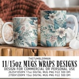 Floral Tumbler Digital Paper, Watercolor Flower Backgrounds, Junk Journal Pages, Printable Png, Scrapbooking Paper, White Flower thumbnail 5