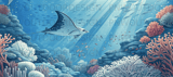 40oz Tumbler Sublimation Wrap Digital Design, Ocean Life Manta Ray Coral Reef Seamless Distressed Tapered thumbnail 13