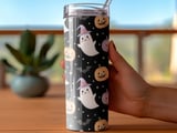 Cute Ghost Tumbler Wrap Digital PNG | Halloween Kawaii Seamless Design for 20oz Skinny Straight Tumbler | Spooky Season Craft File thumbnail 3
