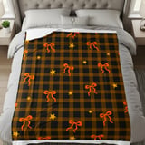 Cozy Plaid Bow Velveteen Blanket, Rustic Autumn Star Pattern Throw Pillow, Fall Woven Blanket, Halloween Home Decor Gift thumbnail 6