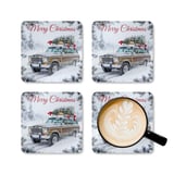 Grand Wagoneer Corkwood Coaster Set, Christmas Tree Car Coasters, The Waggy Art, Classic Car Gifts, Car Lover Coasters, Automotive Coaster thumbnail 5