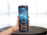Paris Eiffel Tower 20oz Tumbler Wrap, Lightning Storm Design, Full Wrap Seamless Tumbler, Sublimation Design, PNG Download thumbnail 3