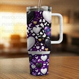 40oz Tumbler Sublimation PNG, Galaxy Hearts Cow Print Distressed Seamless Wrap, Tapered Digital Download, Free Car Coasters thumbnail 3