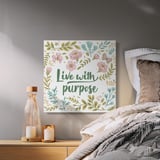 Live With Purpose Canvas Wrap, Floral Motivational Wall Art, Botanical Home Decor, Inspirational Quote, Butterfly Art thumbnail 1