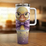 Duckling With Glasses Digital, 40oz Tumbler Sublimation Wrap, Cute Animals, Seamless, Distressed, Tapered PNG, DTF, Waterslide thumbnail 4