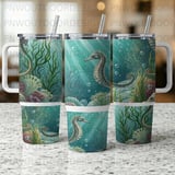40oz Tumbler Sublimation Wrap Digital Seahorse Ocean Design, Seamless Underwater Marine Life Skinny Tapered Tumbler PNG thumbnail 10