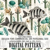 Digital Pattern, Fish Illustration, Sea Life Digital Bundle, Nautical Theme, Ocean Design, Crab Art, Digital Paper Pack, PNG JPG, Printable thumbnail 1