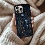 Jellyfish Tough Phone Case, Dark Ocean Moody Botanical Phone Cover, Vintage Celestial Moon Sea Life Aesthetic Gift for Nature Lover thumbnail 2