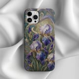Art Nouveau Iris Tough Phone Case, Stained Glass Floral Phone Cover, Botanical Mosaic Pattern Gift for Her, Purple Flower Aesthetic Cover thumbnail 5