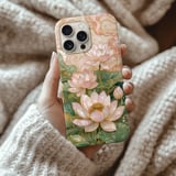 Lotus Flower Tough Phone Case, Pearlescent Floral Aesthetic Cover, Zen Art Nouveau Chinoiserie Gift for Her, Cute Botanical Phone Case thumbnail 2