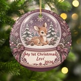 Baby First Christmas Ornament, Custom Woodland Deer Snowglobe Keepsake, Personalized Baby 1st Xmas Gift, Newborn Holiday Tree Ornament thumbnail 1