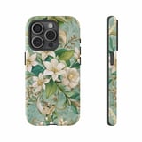 Floral iPhone Case: Elegant White Flowers, Green Leaves, Seamless Pattern thumbnail 4