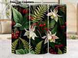 Botanical Tumbler Sublimation Design, Dark Floral 20oz Skinny Tumbler Wrap PNG, Vintage Fern & Berry Wildflower Seamless Digital thumbnail 1