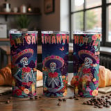 Personalized Halloween Tumbler, Day of the Dead Tumbler, Halloween Skeletons, Custom Name Tumbler, Fiesta Skull Tumbler, Sugar Skull Gift thumbnail 5