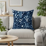 Blue Floral Throw Blanket and Pillow: Indigo Blooms, Home Decor thumbnail 2