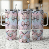 Bow Tumbler Wrap, 40oz Tumbler Sublimation, Seamless Tapered Design, Distressed Digital Download, Pastel Bows, Girly Bows, Cute Bows thumbnail 3