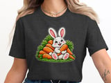 Cute lucky Bunny Rabbit T-Shirt, Carrots Graphic Tee, Animal Lover Gift, Soft Casual Apparel, Unisex Clothing thumbnail 2