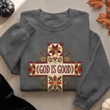 God Is Good Quilted Cross Tee or Sweatshirt, Faux Patchwork Design thumbnail 18