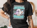 School Nurse T-Shirt: Retro Bubble Letters, Medical Stethoscope, Coffee Cup Design thumbnail 1