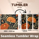 Marigold Tumbler Design, Floral Digital Paper, Printable Flower Tumbler PNG, Scrapbook Paper, Watercolor Flower Background, Digital Download thumbnail 7