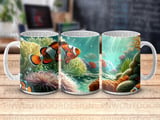 Clownfish & Anemone Mug Wrap Digital Design | Ocean Life Sublimation PNG | 11oz 15oz Marine Fish Cup Wrap thumbnail 7