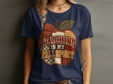 Teaching Is My Fall Sport Tee or Sweatshirt, Faux Patchwork Design thumbnail 1