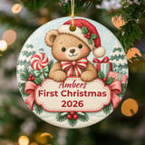 Baby First Christmas Ornament, Custom Teddy Bear Keepsake, Personalized Name Holiday Ornaments, Vintage Baby Xmas Decor, New Parent Gift thumbnail 2
