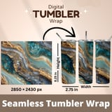 20 oz Skinny Tumbler Wrap Sublimation Design, Abstract Agate, Teal Gold, Straight and Tapered Wrap png, Digital Download thumbnail 5