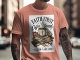 Faith First Coffee Second Lesson Plans Third T-Shirt | Christian Teacher Gift | Distressed Scripture Tee | Coffee Lover Educator thumbnail 13