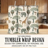 Digital Pattern, Giraffe, Elephant, Hot Air Balloon, Trees Digital Bundle, Safari Animals, Illustration, Printable Art, Graphic Design thumbnail 2