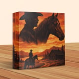 Cowboy & Horse Sunset Canvas Wall Art | Rustic Western Decor Print | Ranch Life Cabin Landscape Gift for Him thumbnail 3