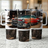 Classic Car 40oz Tumbler Sublimation Design, Vintage 1957 Chevy Barn Rustic Tumbler Wrap Digital PNG File, Distressed Seamless thumbnail 7