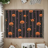 Halloween Jack O'Lantern Woven Blanket, Spooky Cute Pink Stripe Velveteen Blanket, Y2K Aesthetic Throw Pillow Decor Gift thumbnail 12