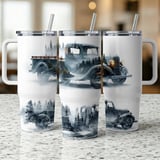 40oz Tumbler Wrap PNG Digital, Vintage Truck Sublimation Design, Misty Forest Landscape, Classic Car & Pine Tree Road Art for Dad Gift thumbnail 5