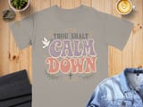 Thou Shalt Calm Down Christian T-Shirt, Retro Groovy Faith Tee, Vintage Dove Cross Shirt, Inspirational Peaceful Spiritual Gift for Her thumbnail 8