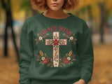 Grace Wins Floral Cross Sweatshirt, Christian Hoodie, Faux Embroidered Faith Aesthetic Sweater, Religious Cottagecore Botanical Tote Bag thumbnail 9