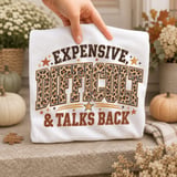 Expensive Difficult Talks Back PNG, Leopard Print Funny Quote Design, Distressed Varsity Digital Download thumbnail 3