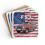 Grand Wagoneer Corkwood Coaster Set, American Flag Art, The Waggy Coasters, FSJ Car Gift, Car Lover Gift, Petralla Shop Cars Section thumbnail 1