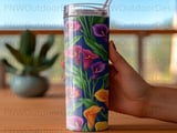 Vibrant Calla Lily Tumbler Wrap Digital Design | Seamless Sublimation PNG for 20oz Skinny Tapered Tumbler | Floral Crafter Gift thumbnail 4