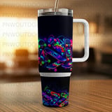 40oz Tumbler Sublimation PNG, Neon Skateboard Design, Distressed Seamless Wrap, Tapered Digital Download, Vibrant Grunge Art, Free Car thumbnail 2