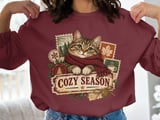 Cozy Season Cat Sweatshirt, Vintage Winter Cat Hoodie, Cute Tabby Cat Scarf Graphic, Aesthetic Autumn Cottagecore Tote Bag Gift thumbnail 11