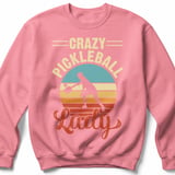 Pickleball Gildan Crewneck Sweatshirt, Crazy Pickleball Lady, Court Warm Up Retro Sunset Pullover Top thumbnail 8
