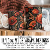 Red Poppy Tumbler Design, Floral Digital Paper, Watercolor Flowers Background, Junk Journal Pages, Printable Tumbler PNG, Scrapbooking Paper thumbnail 4