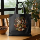 Retro Teacher Sweatshirt Teach and Grow Hoodie, Cute Boho Leopard Apple Teacher Appreciation Gift, Groovy Fall Educator Tote Bag thumbnail 6