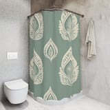 Sage Green Shower Curtain and Bath Mat, Boho Ikat Botanical Leaves Bathroom Decor, Neutral Spa Bath Set, Aesthetic Housewarming Gift thumbnail 7