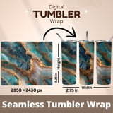 20 oz Tumbler Wrap, Marble Texture Sublimation Design, Teal and Gold, Digital Download, Skinny Tumbler, Straight Tapered Template, Tumblers thumbnail 5