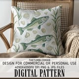 Fish Pattern Digital, Sea Shells Pattern Digital Bundle, Nautical Pattern Design, Sea Life Illustration, PNG JPG Files, Commercial Use thumbnail 5